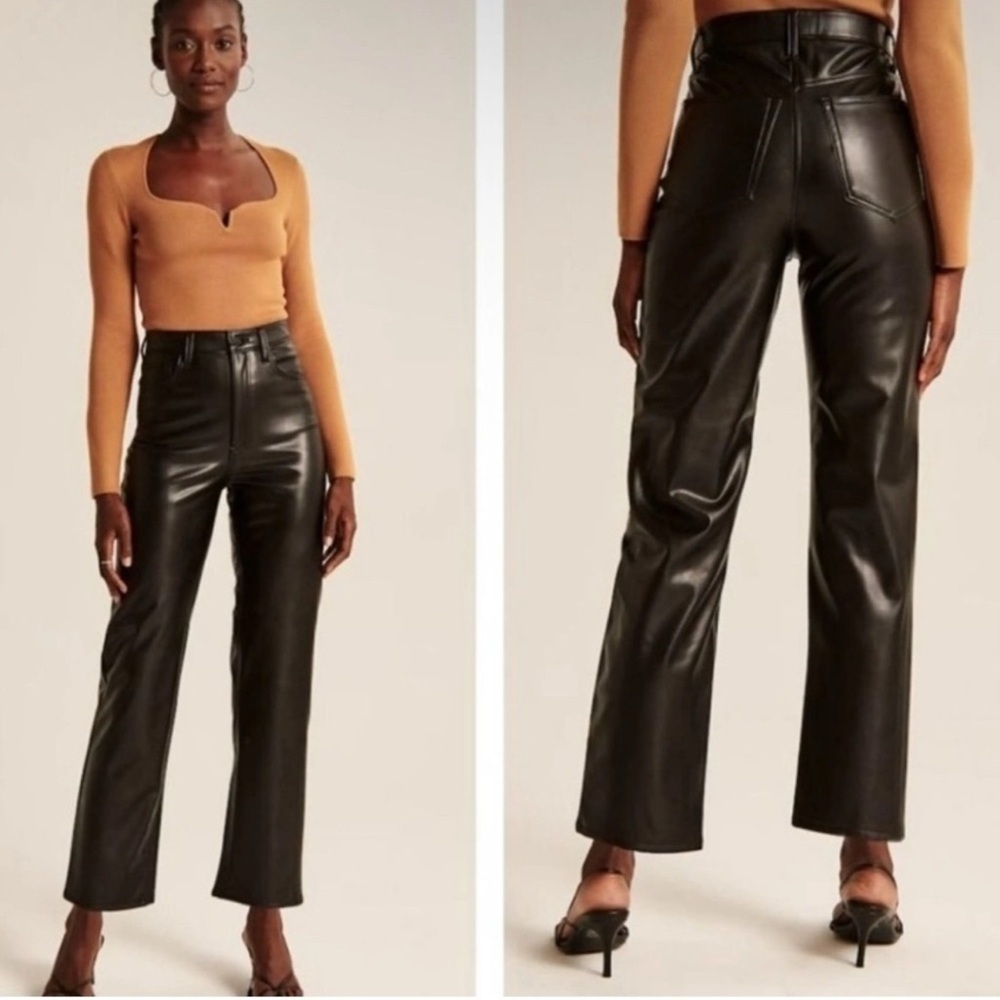 Abercrombie & Fitch Ankle Straight Ultra High Rise Black Vegan Leather Pants 6L